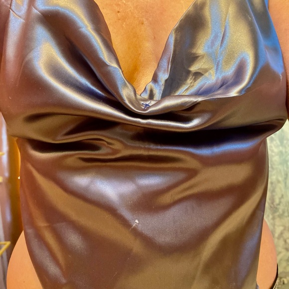 Steel Green Satin Halter Top - Picture 3 of 4